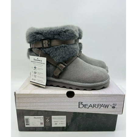 Bearpaw Women's Kiera Leather Boots- Gray Fog, US 6M / EUR 37