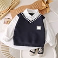 thumbnail image 2 of WUANDIXFA Boys Sweatshirts School Shirts Lapel Button Down Long Sleeve Pullover Tops for Kids Long Sleeve Toddler Boy Shirts,Blue,18-24 Months, 2 of 6
