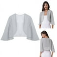 thumbnail image 3 of Miaeowve Cardigan Boléro en Chiffon à Manches 3/4 pour Femmes Robe de Mariée Châles Gris TTG, 3 of 5