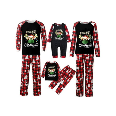 

Glonme Elk Print Matching Family Pajamas Set for Mommy Dad Child Xmas Pjs Holiday PJ Sets Loungewear Elastic Waist Sleepwear Black Mom XXL