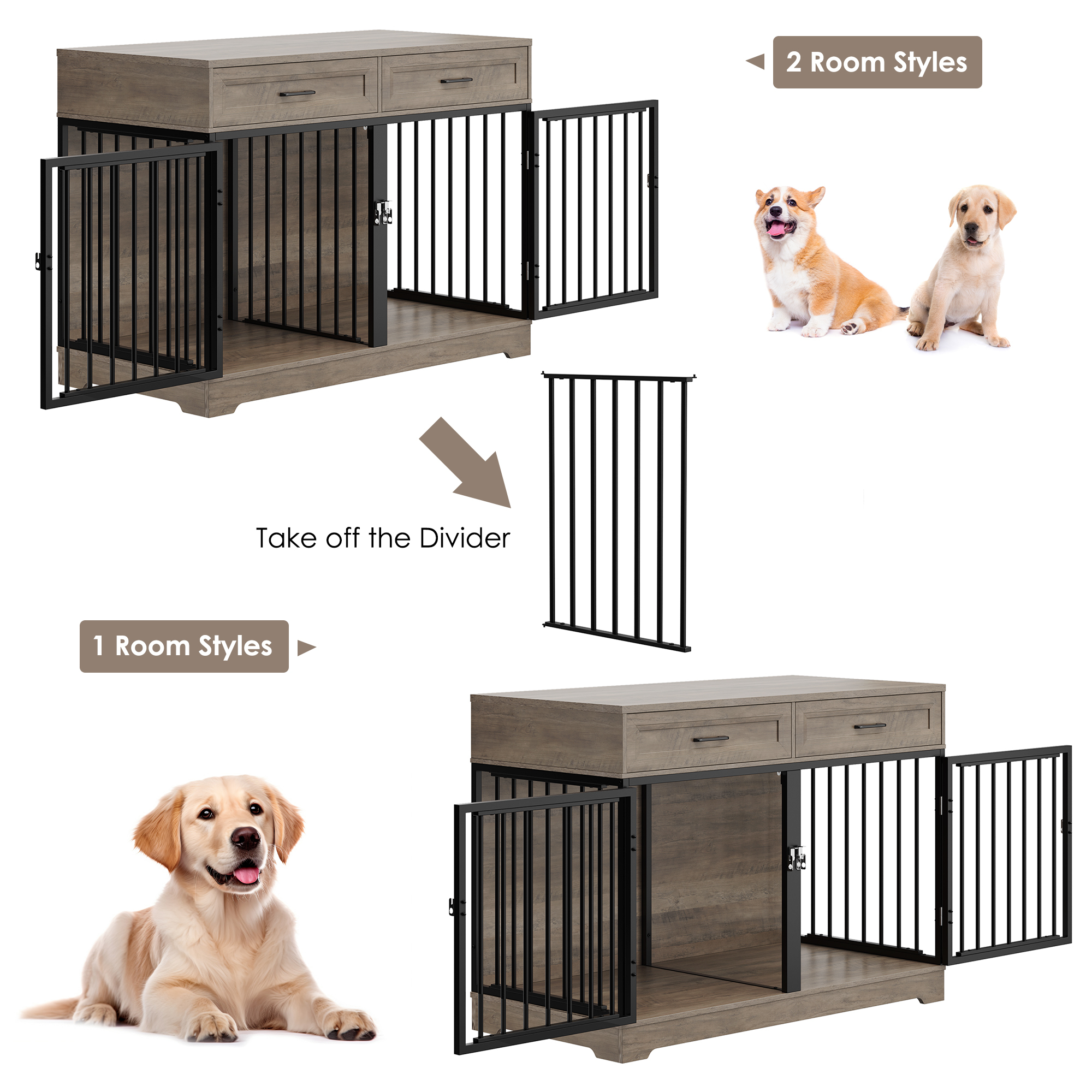 Homfa Dog Crate Furniture with Drawers, Gray photo 7