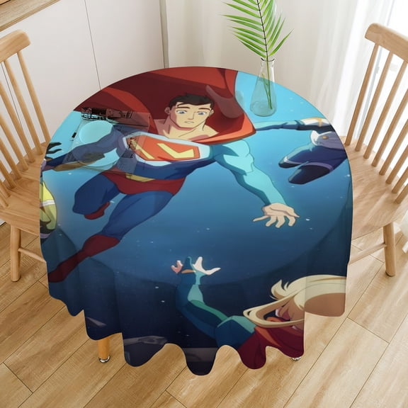 My Adventures with Superman square tablecloth has an iconic print, fits most tables, and is easy to care for.diameter152cm/60in.