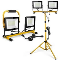 Behome 18000 Lumen LED Work Lights with Stand, 2 Adjustable Head Waterproof Lamp with Individual Switch, Foldable Tripod Stand for Outdoor Indoor Job Site Lighting, 6500K