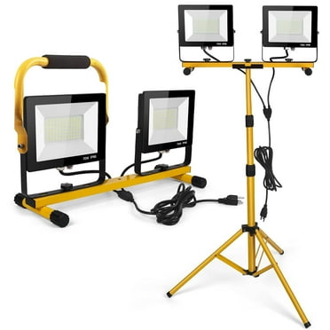 Behome 18000 Lumen LED Work Lights with Stand, 2 Adjustable Head Waterproof Lamp with Individual Switch, Foldable Tripod Stand for Outdoor Indoor Job Site Lighting, 6500K