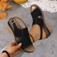 thumbnail image 4 of Platform Wedges Heels for Women Comfy Orthopedic Sandals Open Toe Splice Leather Back Strap Walking Shoes Black Size 6, 4 of 7