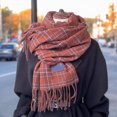 thumbnail image 3 of Splozh Women's Winter Plaid Scarf Warm Women Winter Tartan Scarf Ladies Warm Blanket Pashmina Shawl Brick Red,One Size, 3 of 5