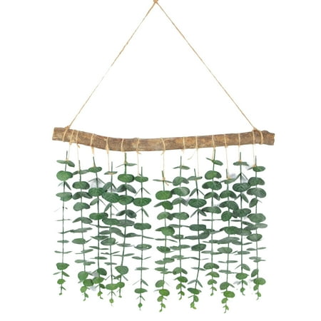 

Rustic Natural Wooden Stick Rope Wall Hanging - Artificial Leaf - Realistic Bright Green Living Room Fake Plants - Eucalyptus Branch - Household Supplies