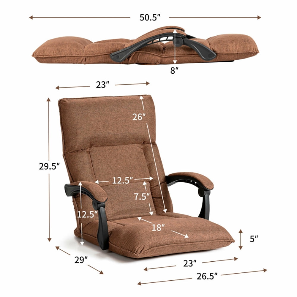 Finihen Folding Lazy Sofa Chair, Floor Chair, 14-Position Adjusting Lazy Sofa Chair with Waist Pillow and Armrests, for Living Room, Bedroom, Coffee Finihen Folding Lazy Sofa Chair, Floor Chair, 14-Position Adjusting Lazy Sofa Chair with Waist Pillow and Armrests, for Living Room, Bedroom, Coffee