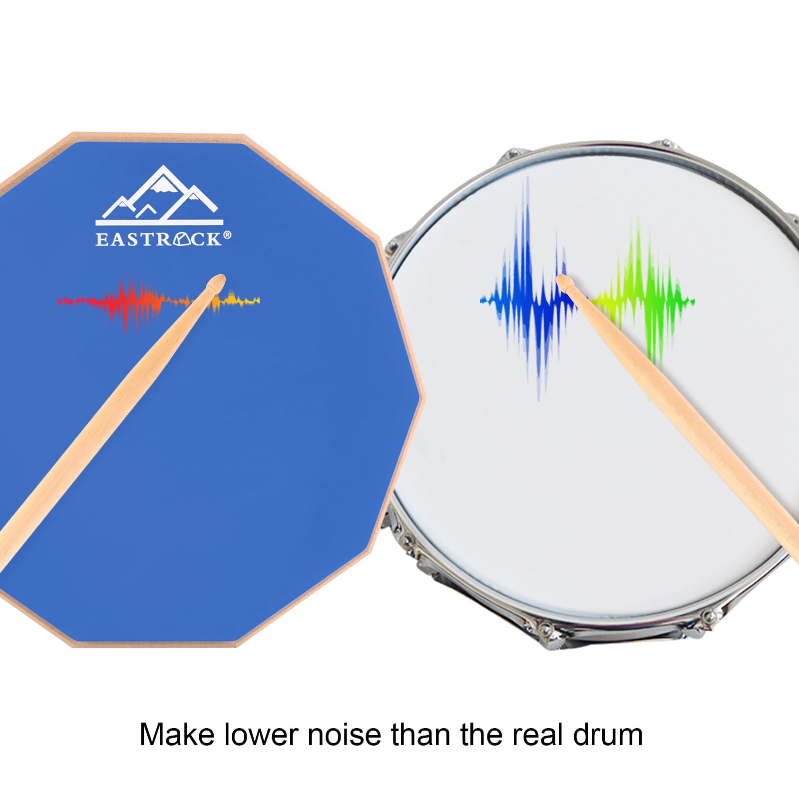 EASTROCK Drun Practice Pad 12 Inch Double Silicone Surface Silent Practice Drum Pad for Beginner Blue with Sticks & Bag