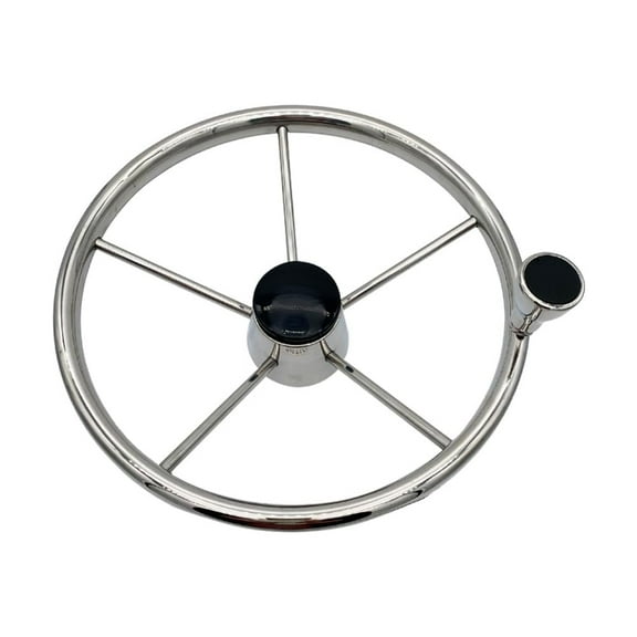 MARINE CITY 5-Spoke Steering Wheel - 304 Stainless Steel, 13-1/2 Inches Diameter, Corrosion-Resistant, Large Spinning Knob for Easy Handling, Ideal for Marines, Boats, and Yachts