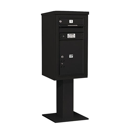 Salsbury Industries Pedestal Mounted 1 Unit 3 Door Front Load 4C Horizontal Cluster Box Unit with 1 Parcel Locker