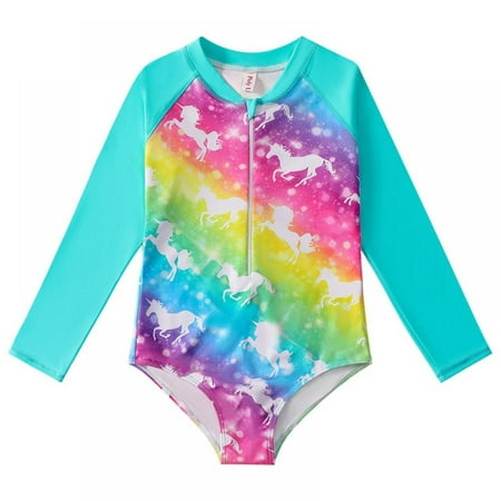 

Girls Long Sleeve Swimsuit One Piece UPF 50+ Rash Guard Swimwear Quick Dry Kids Bathing Suits for Girls