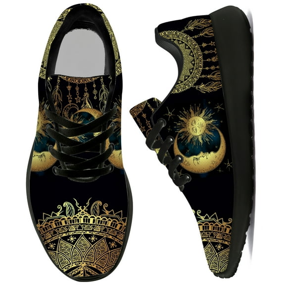 Uminder Womens Running Shoes Sun and Moon Sneakers Black Shoes Size 6.5