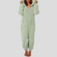 thumbnail image 2 of mgoYE Women Fuzzy Onesie One Piece Pajamas Warm Plush Hooded Jumpsuits Lounge Rompers Fluffy Winter Sleepwear(Light Green,XL), 2 of 6