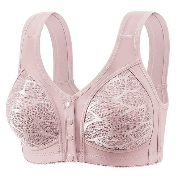 Fznquz Plus Size Womens Bra Front Closure Wirefree Breathable Lace Pink Ladies Everyday Bras