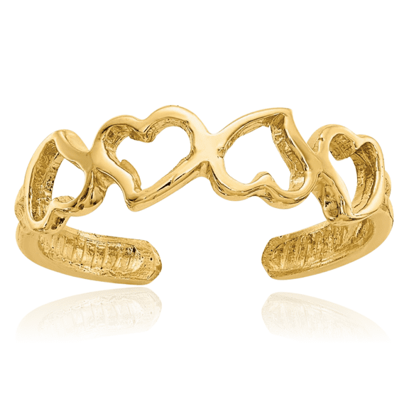 14K Solid Yellow Gold Heart Adjustable Toe Ring Open Midi Band Summer Beach Jewelry
