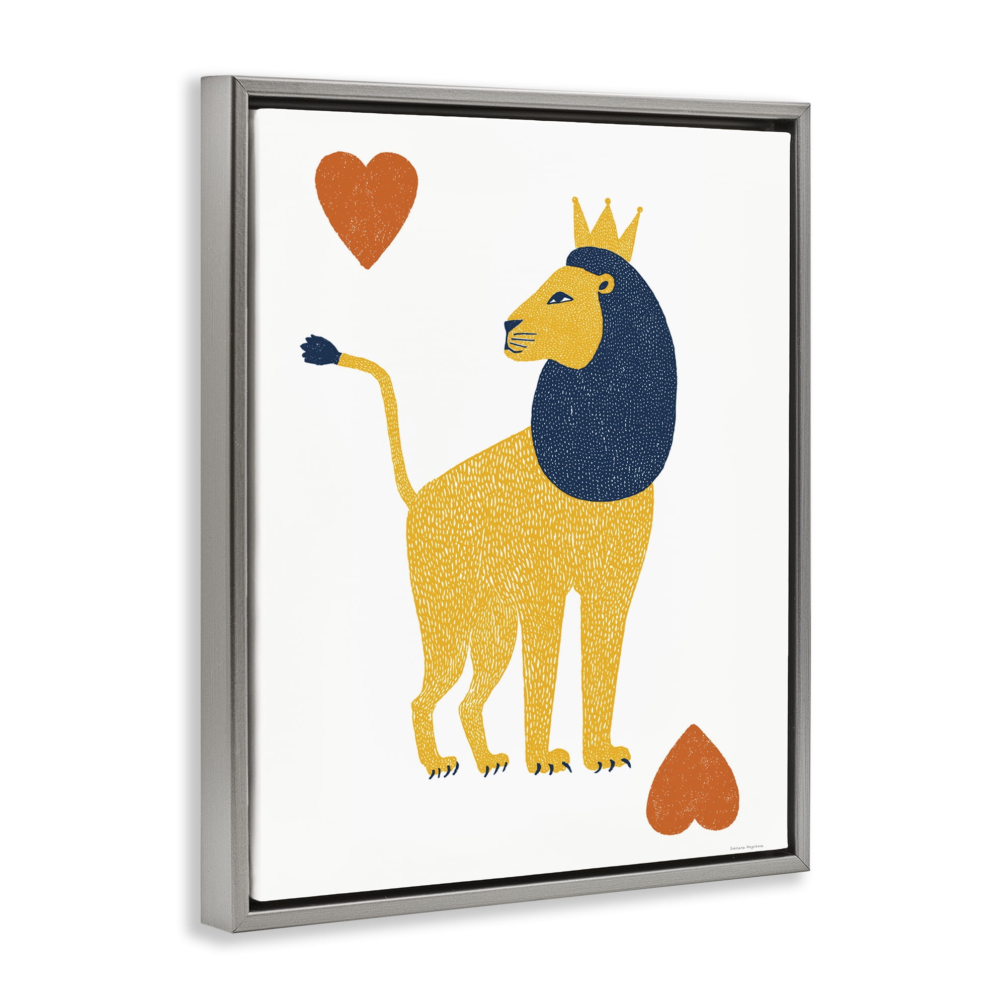 Lion & Hearts Card Gray Framed Floater Canvas Wall Art, design by Svetlana Aleynikova