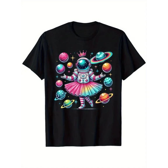children's wear Astronaut Ballerina Space Princess Graphic T-Shirt Colorful Galaxy Planets Tee