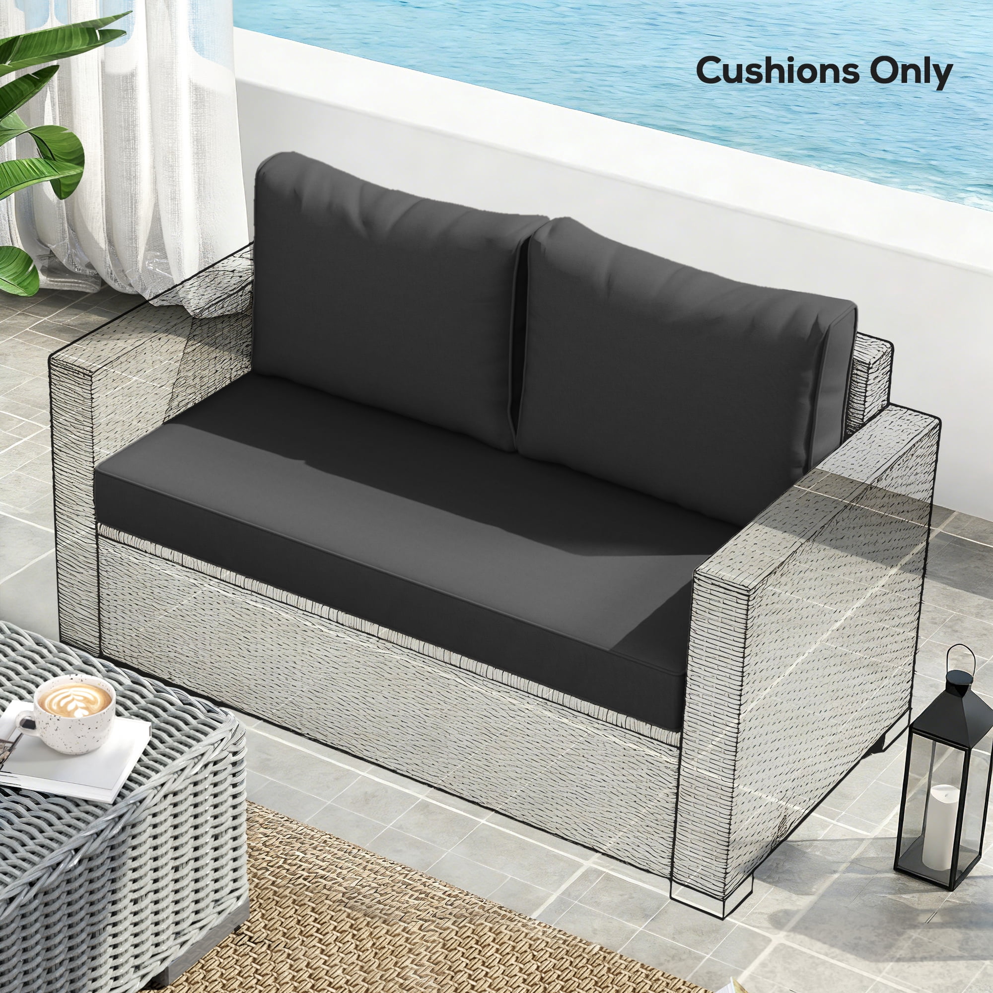 Outsunny 2 Seater Patio Furniture Cushions, 5 in Outdoor Loveseat Cushions with Removable Cover, Replacement Cushions for Outdoor Furniture, Black