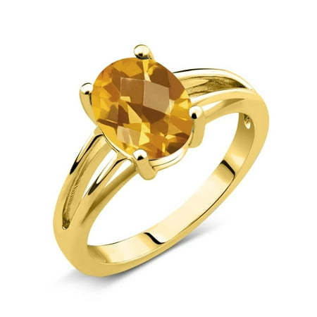 - 1.30 Ct Oval Checkerboard Yellow Citrine 18K Yellow Gold Plated Silver Ring