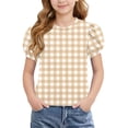 thumbnail image 2 of Bxsruta Girls Puff Sleeve Crew Neck Gingham Top Casual Short Sleeve Pullover for Ages 5-14, 2 of 8