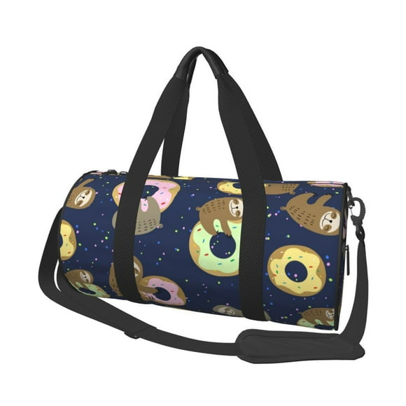 Fotbe Sloth with Donuts Pattern Foldable Sports Gym Bag with Wet Dry Pocket, Travel Bag, Large Capacity Duffel Bag, Splash Proof Carry on Bag, Overnight Bag, Weekender Bag