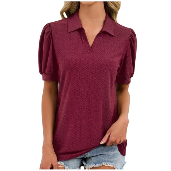 yillto Women Collared Summer Tops Short Sleeve V Neck Tunic Blouse Business Casual Work Cute Shirts