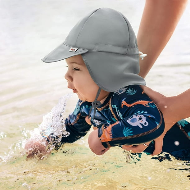Ffiy Baby Sun Hat Upf 50+ Uv Ray Sun Protection Infant Summer Swim Hat With Neck Flap Toddler Hats For Boys Girls Gray 