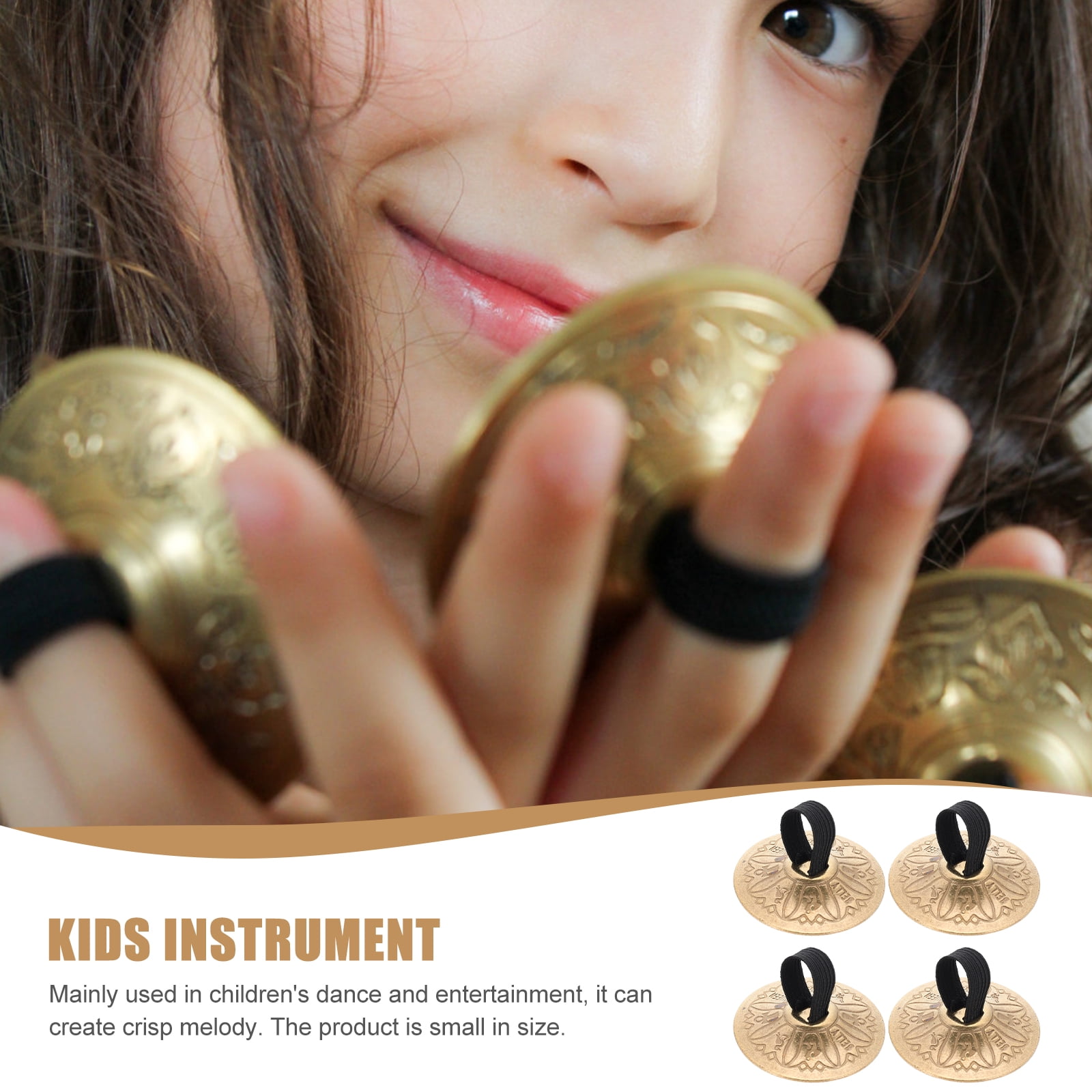 PartyKindom Golden Copper Finger Cymbals Small Percussion Instrument for and Training 4Pairs