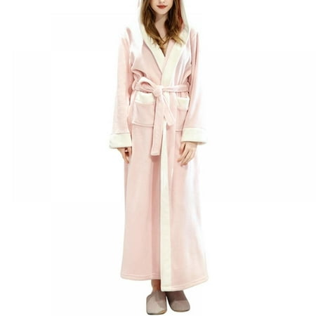 

Long Hooded Robe for Women Luxurious Flannel Fleece Full Length Bathrobe Winter Warm Pajamas Shower Nightgown