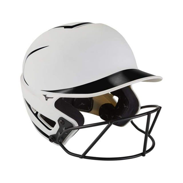 Casco de sóftbol Mizuno F6 Fastpitch con máscara blanco y negro