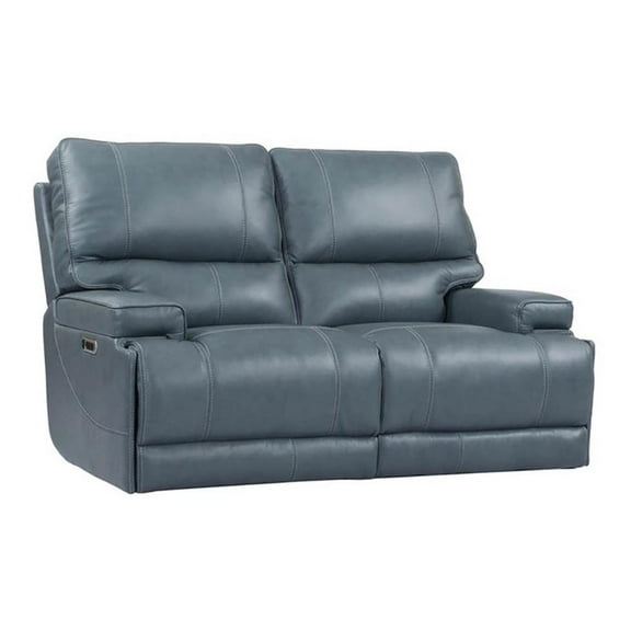 Pemberly Row Contemporary Leather Power Cordless Loveseat in Azure Blue