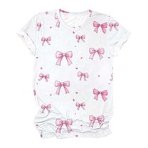 miqiqism Women Cute Heart Shirts Trendy Bow Short Length Sleeve Tshirts Teen Girls Casual Round Neck Pullover Tops Juniors Summer Loose Tunic Outfit Valentine's Day,#07_Multicolor,XXXL