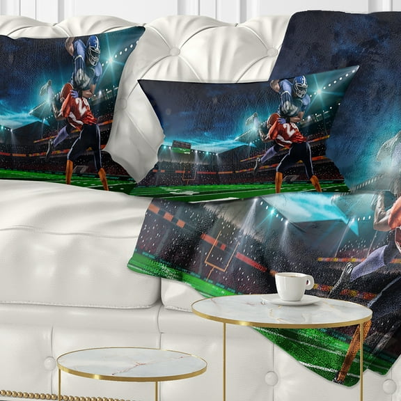 Designart American Football Player - Sport Throw Pillow - 12x20
