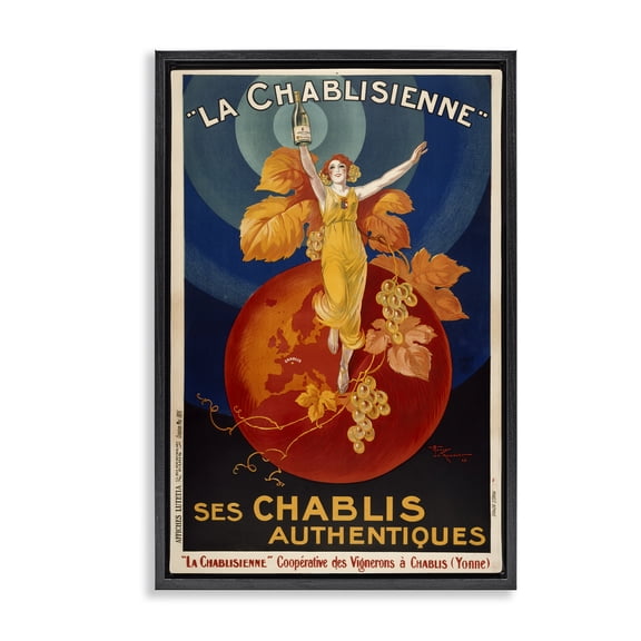 Stupell Industries Vintage Champagne Advertisement Advertisements Painting Black Floater Framed Canvas Art Print Wall Art, 17 x 25