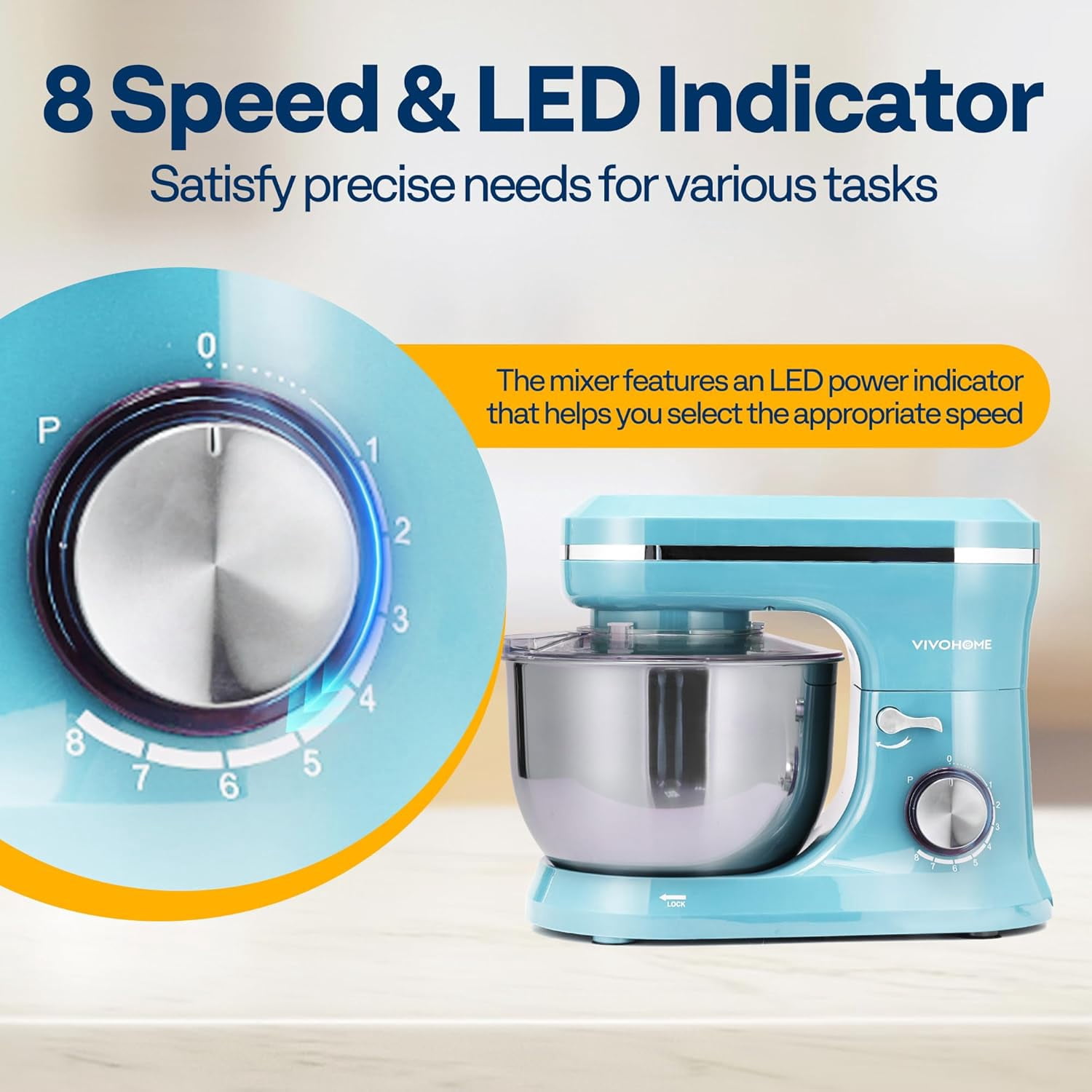 SPECSTAR 4.75 Quart Stand Mixer, 8 Speed Kitchen Electric Food Mixer, Household Stand Mixer for Baking, Cake, Bread with Beater, Dough Hook, Wire Whip and Egg Separator, Blue