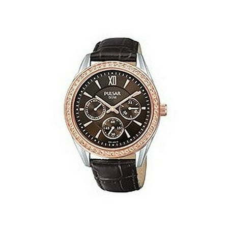 Pulsar PP6008 Women's Night Out Brown Dial Brown Leather Strap Swarovski Crystal Watch