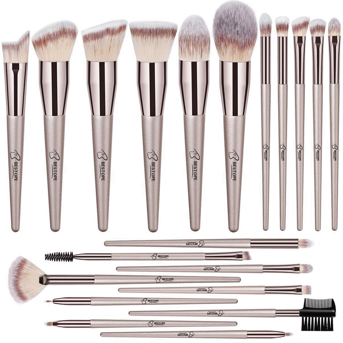 Makeup Brushes Sets, USTAR 20 PCs Makeup Brushes Premium Synthetic Concealers Foundation Powder Eye Shadows Makeup Brushes with Champagne Gold Conical Handle