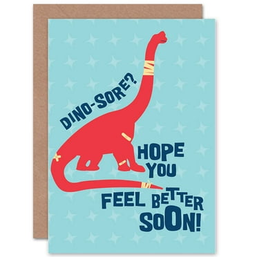 Get Well Soon Card Dinosaur Pun Cute Greetings Card Plus Envelope Blank inside