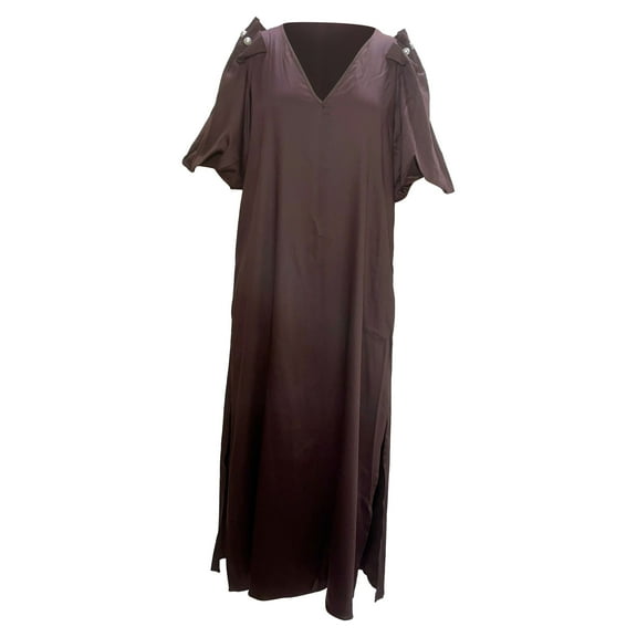 Pre-Owned Mother of Pearl Louella Faux Pearl-Embellished Maxi Dress in Maroon Tencel