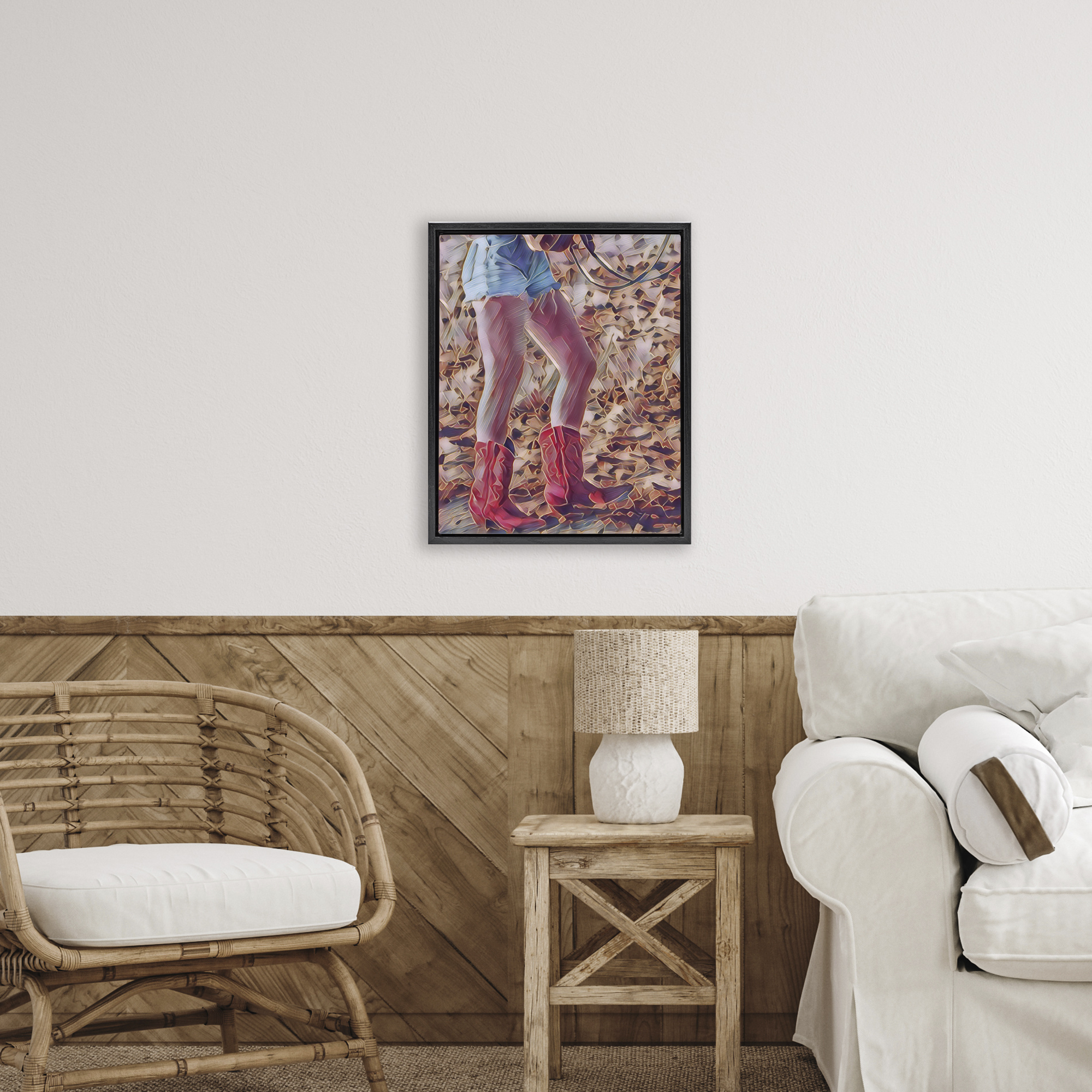 Rancher Gal Cowgirl Black Framed Floater Canvas Wall Art, design by Jesse Keith