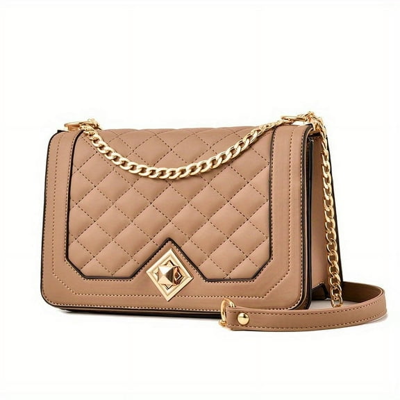 MMYGU Metal Chain Crossbody Bag PU Leather Square Bag Purse Classic Versatile Fashion Shoulder Bag