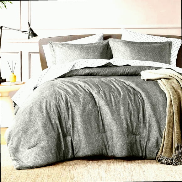 GrayCloud Comforter Set - All Season Lightweight Luxury Bedding - Soft 3-Piece Gray Chambray Set with Pillow Shams - King/Queen Size