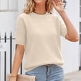 thumbnail image 6 of Dwellite Womens Short Sleeve Sweaters Knitted Crew Neck Sweater Shirts Business Casual Work Tops 2026 Summer Clothes Beige L, 6 of 6