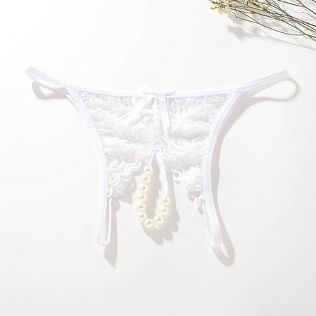 Rigardu Hot Sale!! Women s Pearl Lace Panties Hollow Low Waisted Underwear 2025 Trendy Womens Pearl Massage Female Open Crotch Lace Transparent Th*Ong White Xl