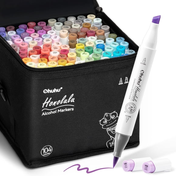 Set de Marcadores de Alcohol Ohuhu Honolulu de 104 Colores con Punta Doble