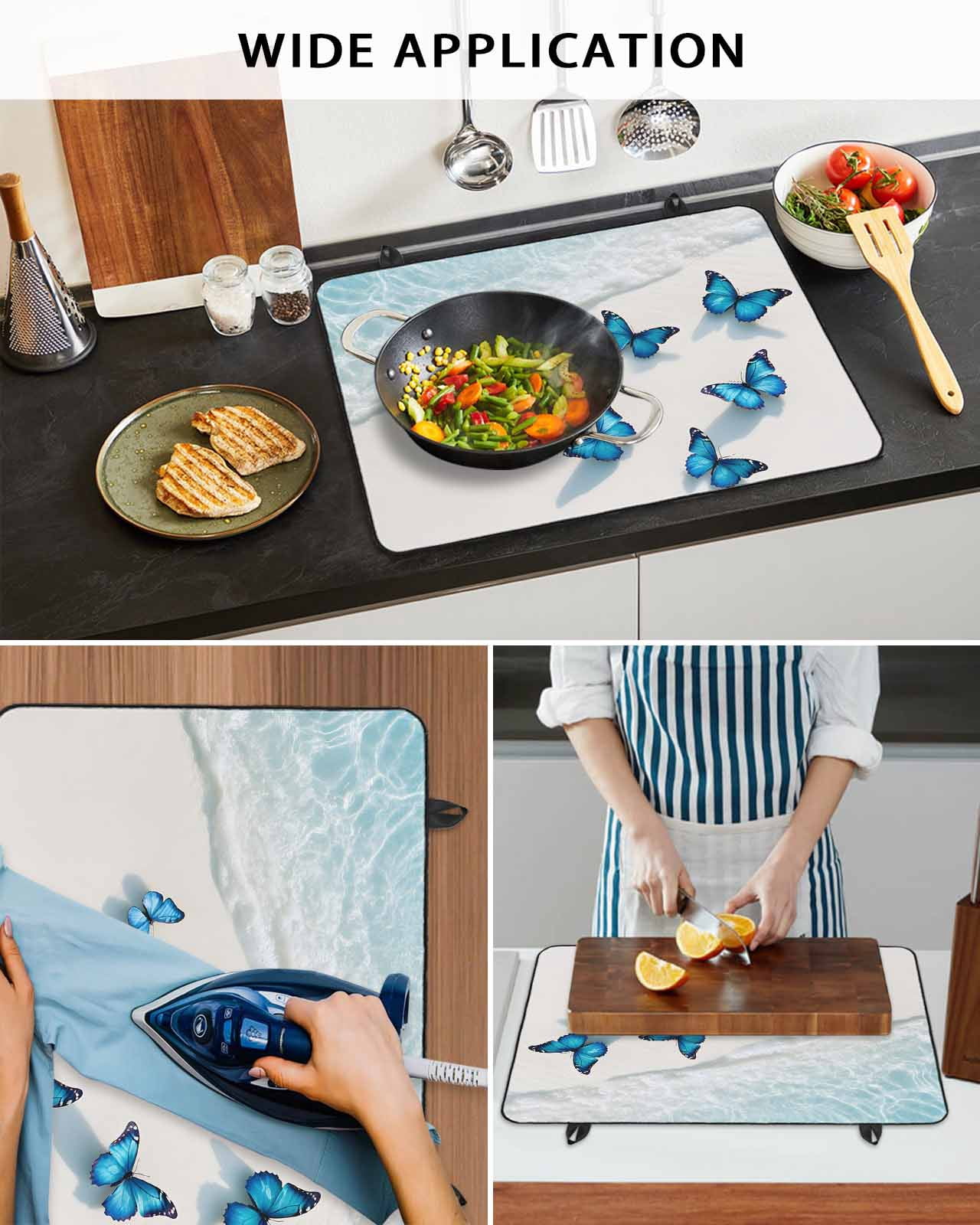 nqOlkjepod Large Induction Cooktop Protector Mat 24"x21", Blue Butterfly Coastal Stove Top Covers for Electric Stove, Summer Beach Ocean Nautical Stove Burner Cover Mats, Glass Top Stove Cover