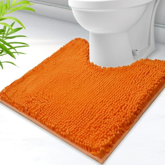 GoXteam Toilet Rug U-Shaped, Super Absorbent Chenille Bathroom Rugs and Strong TPR Non-Slip Backing for Toilet Rugs, Machine Washable, Bath Mats for Bathrooms, 20"x 20", Orange