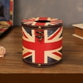 thumbnail image 2 of Funda de pañuelos vintage redonda de madera con estampado de bandera británica, 2 of 2
