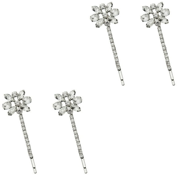 Set of 2 Bobby Pins Jeweled Barrettes Hair Clip Girls Accessories Toppers Women's Silver